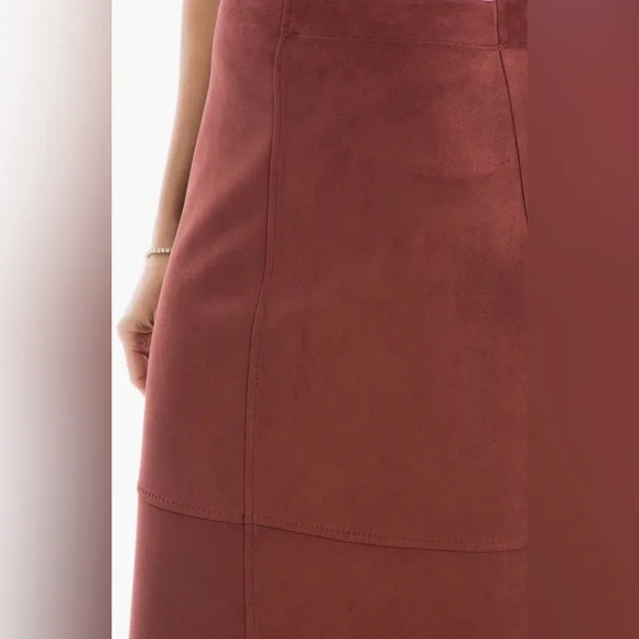 MAX STUDIO Faux Suede Leather Burgundy A-Line Midi Skirt - Picture 4 of 13